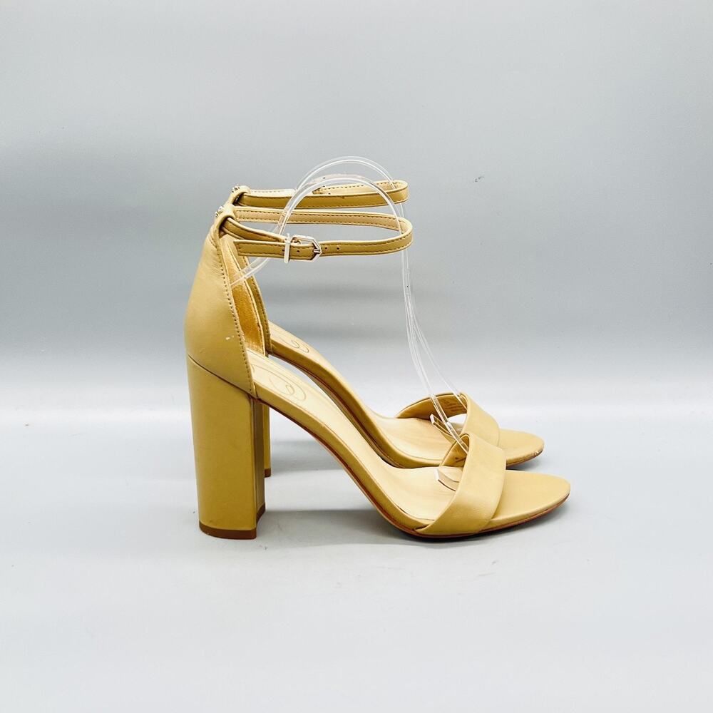 Sam Edelman Sandals Womens 9 Beige Leather Yaro Ankle Strap Block Heel Shoes